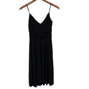 Ann Taylor LOFT Little Black Strappy V-neck Cocktail Dress Ruching Empire Waist